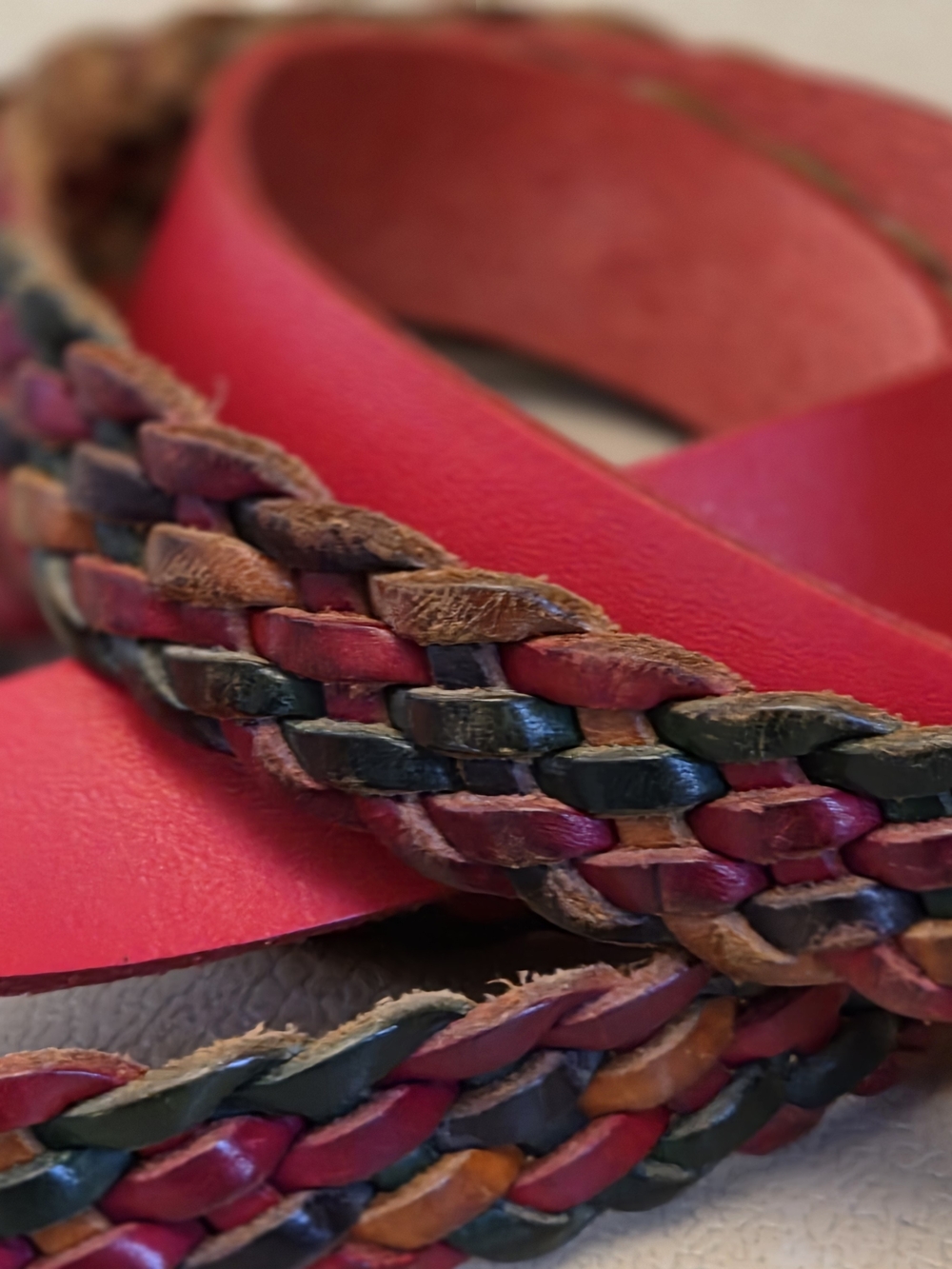 Pair of vintage 90's leather belts. Red leather ESPRIT & Braided Leather Belt. M
